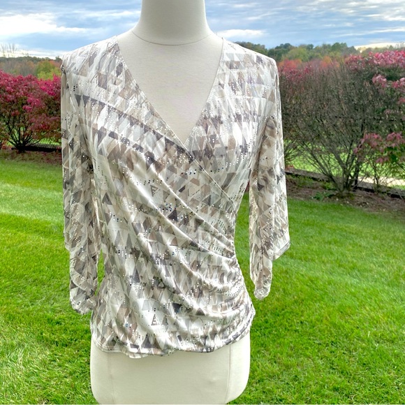 MSK V Neck Foil Knit Faux Wrap top size small - Picture 5 of 16